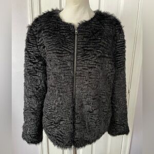 Cupcakes & Cashmere Black Soft Textured Faux Fur Zip Jacket, M/L